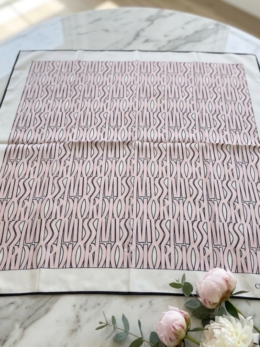 Miss Dior Allover Print Silk Scarf NWT no Box approx 33” by 33” Pink as pictured